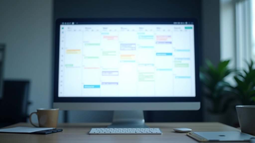 Monitor displaying color-coded calendar with different event types clearly distinguished