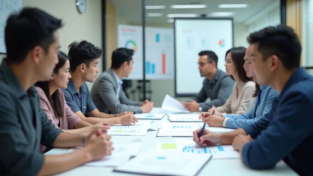 Team members in meeting room pointing at printed analytics charts showing scheduling improvements
